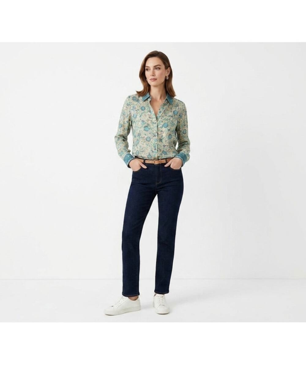 New CeCe Women's Blue Cream Paisley Print Button Down Long Sleeve Shirt Size M